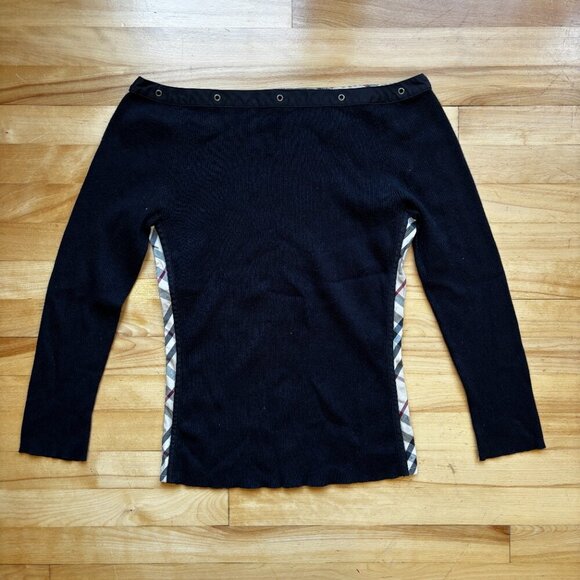 Burberry London Off-the-Shoulder Knit Sweater with Signature Check Trim - Size 1 - Picture 6 of 12